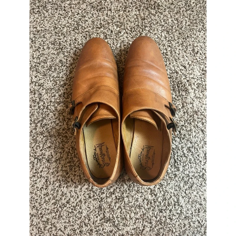 Steve Madden CHARLES Tan Leather Double Monk Strap Brogue Shoes Mens 13 D
